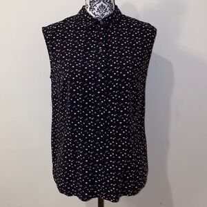 Elegant Black & Punk Floral Sleeveless Tank  Top Size Small